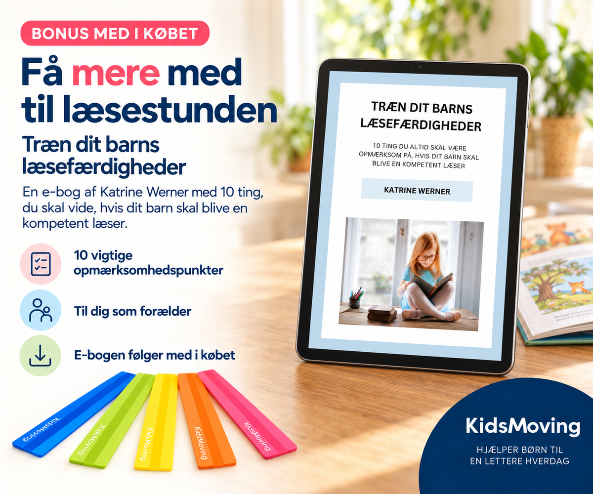 Pakke med 5 smalle originale læseplader i holder + Plus læseguide