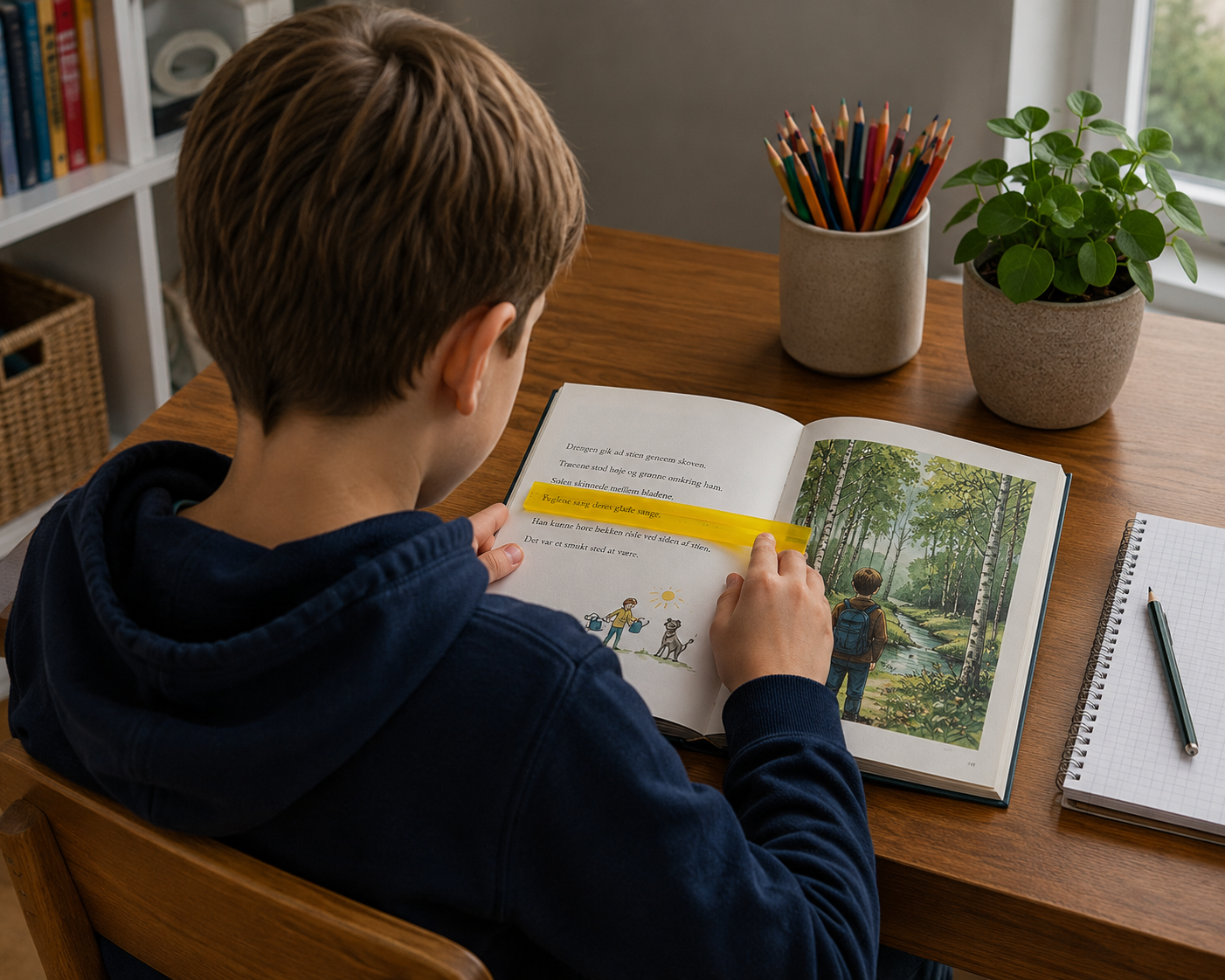 Pakke med 5 smalle originale læseplader i holder + Plus læseguide