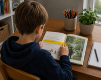 Pakke med 5 smalle originale læseplader i holder + Plus læseguide