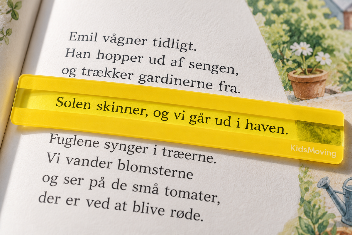 Pakke med 5 smalle originale læseplader i holder + Plus læseguide